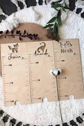 Woodemon Personalized Wooden Animal Pattern Growth Chart Height Ruler for Kids