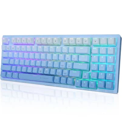 HUO JI Wireless Mechanical Keyboard Bluetooth/2.4G/Wired 3 Modes with RGB Backlit, Hot Swappable White Switch - Linear, Number Pad, Compact 94 Keys