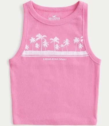 Hollister Women's Ribbed Le Paradis Graphic High-Neck Tank