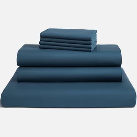 Soft Cotton Sateen Sheet Set - Fitted Sheet, Flat Sheet, Duvet & Pillowcases size Twin XL in Abyss | Best Sheets by Brooklinen