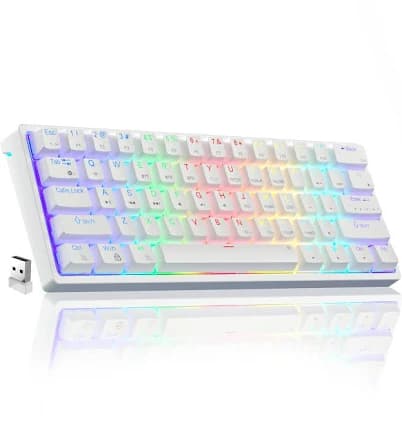 SOLAKAKA SK961 60 Percent Wireless Mechanical Keyboard with RGB Backlit,BT5.0/Wired/2.4GHz Wireless Gaming Keyboard for Laptop/pc (White,Red Switch)