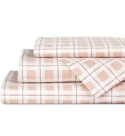 Linen Home Cotton Lyocell Blend Percale Printed Sheet Set, Pre-Washed & Shrunk, Cooling Bed Sheets, Twin Size, 3 Pieces - 1 Flat, 1 Deep Pocket