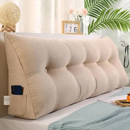 Wadser Triangular Wedge Pillow Queen, Backrest Positioning Support Cushion for Sitting in Bed, Back Rest Removable Reading Pillow Beige
