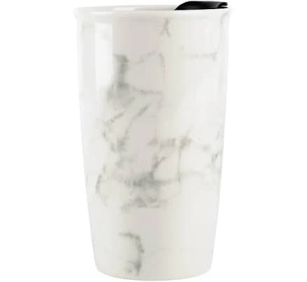 antis's home Ceramic Coffee Mug with Lid Marble Double Wall Coffee Travel Mug Ceramic Tumbler 12 oz