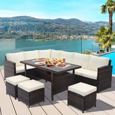 Costway 7 Pcs Rattan Sectional Conversation Sofa Coffee Table Porch