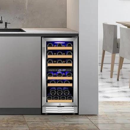 15" Wine Premium Refrigerator 30 Bottle Dual Zone Wine Cooler with Two Handle and Reversible Hinge Tittla