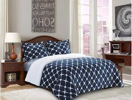 Plaid Pattern Micromink Sherpa-Backing Reversible Down Alternative Micro-Suede Comforter Set