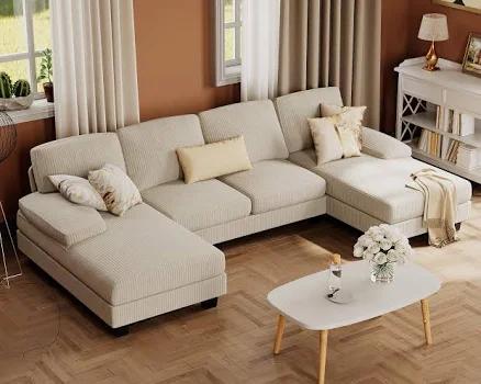 Furmax Sectional Couches for Living Room U-Shaped Sofa Couch with Linen Fabric