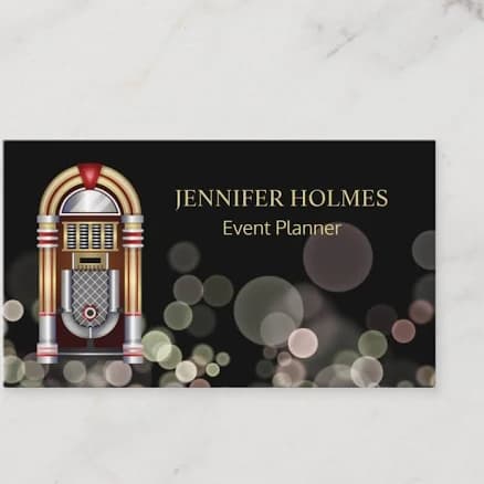 Jukebox Bokeh Light Event Planner Black Business Card