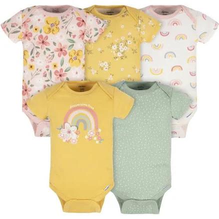 Gerber Baby Girl's 5-Pack Short Sleeve Floral Onesies Bodysuits