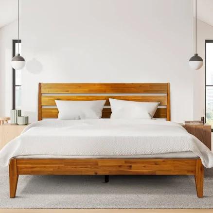 Acacia Emery Solid Wood Bed Frame with Headboard