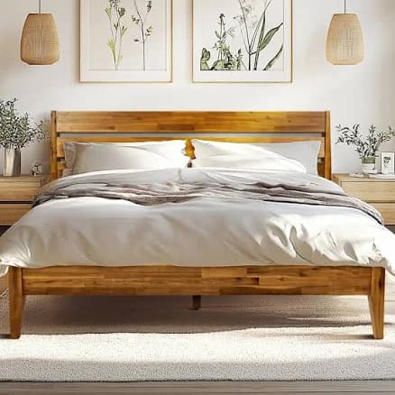Acacia Emery Solid Wood Bed Frame with Headboard