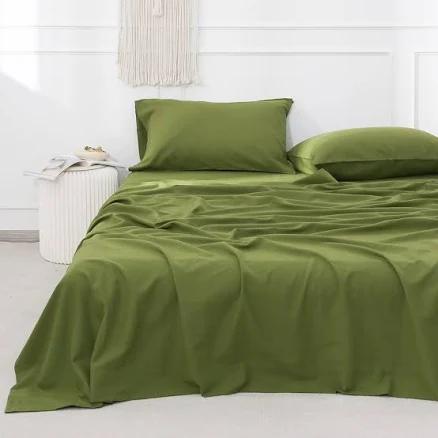 Simple&Opulence Belgian Linen Sheet Set Solid Color - 4 Pieces (1 Flat Sheet, 1 Fitted Sheet & 2 Pillowcases) Natural Flax Cotton Blend Soft