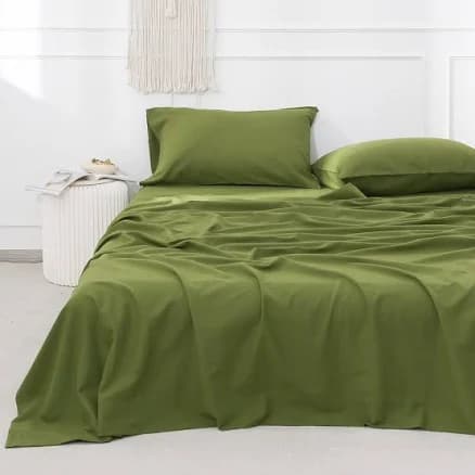 Simple&Opulence Belgian Linen Sheet Set Solid Color - 4 Pieces (1 Flat Sheet, 1 Fitted Sheet & 2 Pillowcases) Natural Flax Cotton Blend Soft