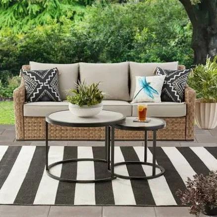 Better Homes & Gardens River Oaks Outdoor Sofa & 2 Nesting Tables with Patio Cover