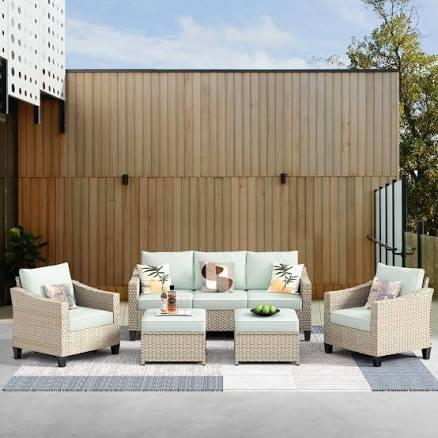 Oconee Beige 5-Piece Beautiful Outdoor Patio Conversation Sofa Seating Set Cushions