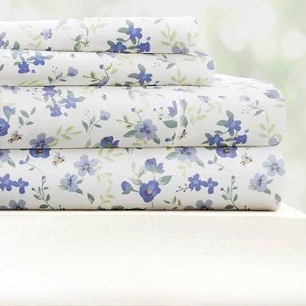 Home Collection Premium Ultra Soft Microfiber Blossoms Pattern 4-Piece Sheet Set