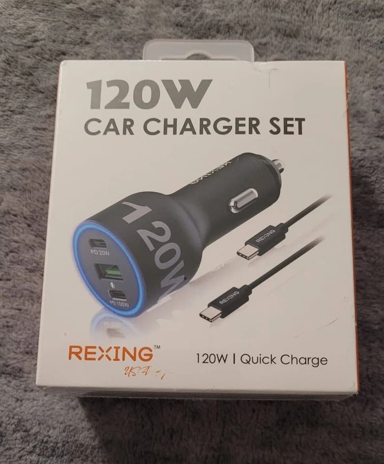 Rexing 120W USB C Car Charger with Cables Included, Gray