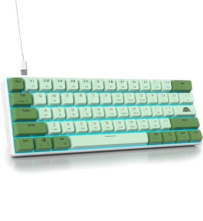 Ussixchare 60 Percent Gaming Keyboard Green Matcha Keyboard 61 Keys Wired Mechanical Keyboard Red Switch RGB MDA Keycaps for Windows PC Laptop