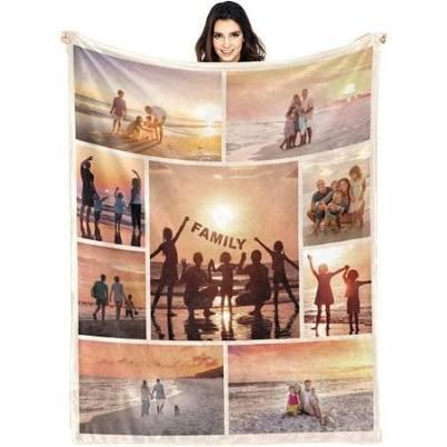 Custom Blanket Personalized Blanket with Photos Text Customized Picture Throw Blanket for Adult Dad, Mom, Kids, Dogs, Friends, Birthday Christmas