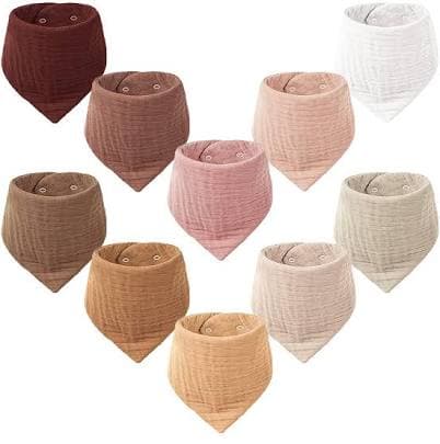 Konssy Muslin Baby Bibs 10 Pack Baby Bandana Drool Bibs 100% Cotton for Unisex Boys Girls,10 Solid Colors Set for Teething Drooling