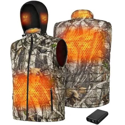 TIDEWE Men's Heated Vest with Retractable Heated Hood and Battery Pack for Hunting/Hiking