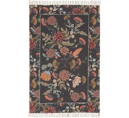 World Market Jaipur Black and Sage Floral Embroidered Cotton Area Rug