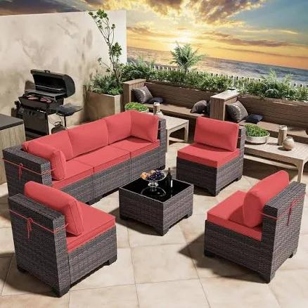 7-Piece Outdoor Wicker Sectional Set with Cushion