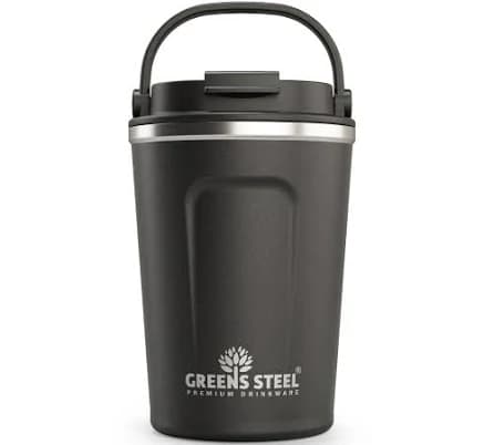 Greens Steel Reusable Coffee Cup with Lid Handle Stainless Steel Insulated Coffee Mug for Hot & Cold Drinks
