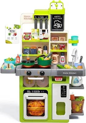 Kids Play Kitchen Set, Toddler Kitchen Playset with Sound & Light, Cooking Stove with Steam, Play Sink, Play Food Toy and Kitchen Accessories,