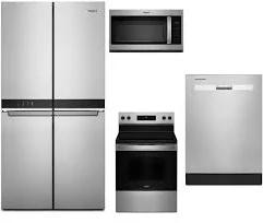 Whirlpool Counter-Depth 19.4-cu ft 4-Door French Door Refrigerator & 30-in Freestanding Electric Range 4pc Stainless Steel Suite