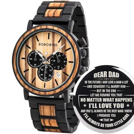 Bobo Bird Men's Personalized Engraved Wooden Stainless Steel Quartz Watch