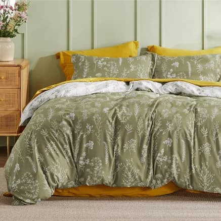 Bedsure Duvet Cover Queen Size - Reversible Olive Green Queen Duvet Cover Set with Zipper Closure, 3 Pieces Floral Patterned Bedding Set with 8