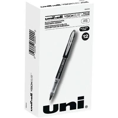 Uni-Ball Vision Elite Rollerball Pens, 0.5 mm Black - Pack of 12