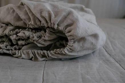 Linen Fitted Sheet Grey Undyed Unbleached Natural Gray Washed Fabric Queen Full