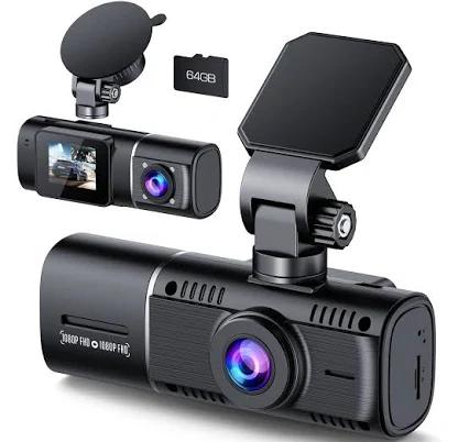 Dual Dash Cam Front and Inside 1080P Dash Camera for Cars IR Night Vision Car Camera for Taxi Accident Lock Parking Monitor 2 Mounting Options 64GB