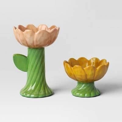 Threshold Ceramic Flower Candle Holders (Set of 2)