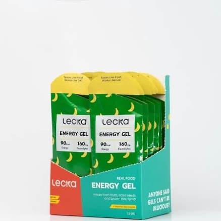Lecka Energy Gel Banana 12 Gels for Endurance Exercise Made with Real Fruits and Basil Seeds Provides Natural Energy and Electrolytes