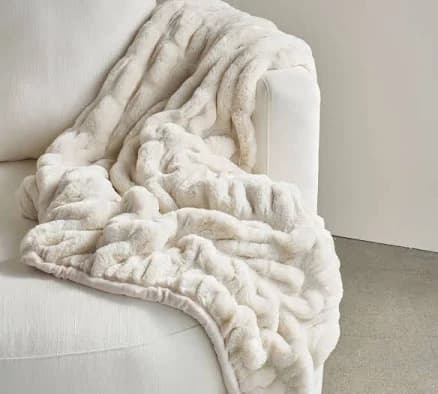 Pottery Barn Faux Fur Ruched Throw 50 x 60
