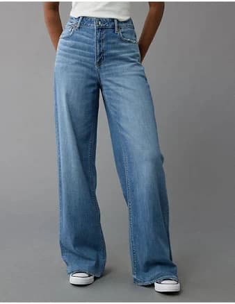 Ae Dreamy Drape Stretch Super High-Waisted Baggy Wide-Leg Jean