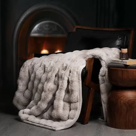 EVERGRACE Ultra Soft Luxury Fluffy Ridgeline Faux Rabbit Fur Throw Blanket, Thick Warm Bubble Throw for Bed, Cozy Plush Reversible Blankets for