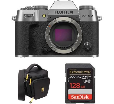 FUJIFILM X-T50 Mirrorless Camera with Basic Bundle (Silver)