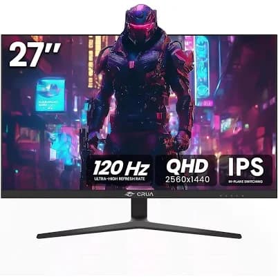 CRUA 27 Inch Gaming Monitor, QHD 1440P 120Hz IPS Computer Monitor, 99% sRGB, AMD Freesync, HDMI 2.0 & Displayport 1.2, Low Blue Light, Support Wall