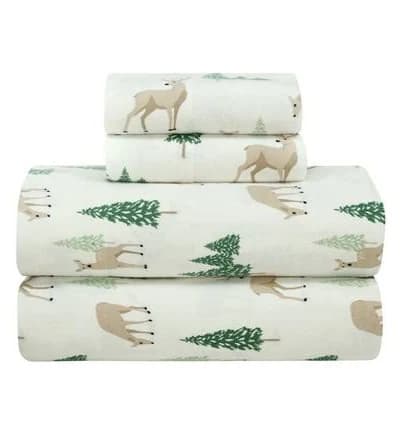 Mainstays 4-Piece Peace Full Deer Flannel Adult Sheet Set