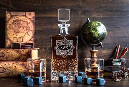 Custom Whiskey Decanter - personalized decanter - etched decanter set - custom whiskey decanter with optional glasses.