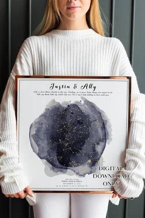 CUSTOM Star Map | Star Map by Date | NIGHT SKY Print | Constellation Map | Day You Were Born Gift for boyfriend | Wedding Anniversary