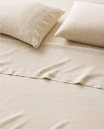 Solid Relaxed Linen Sheets, Fitted Sheet - Twin fitted - Natural Flax