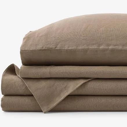The Company Store Premium Breathable Washed Linen Solid Bed Sheet Set