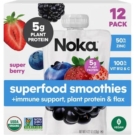 Noka Organic Super Berry Smoothie 4.22 oz Fruit Pouches