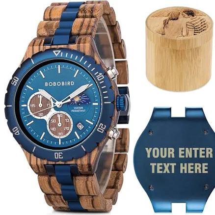 Personalized Engraved Wooden Multifunction Watch for Men